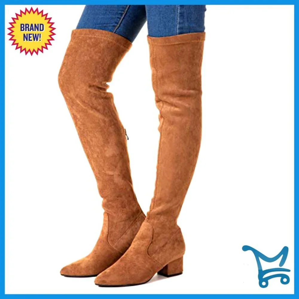 Women's Over the Knee Boots Block Heel Pointed Toe Faux Suede
